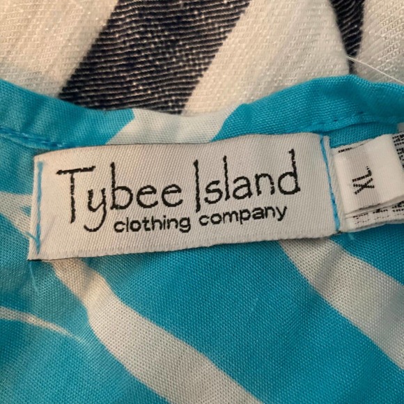 Tybee Island Clothing Dress Sz XL Blue White Leaf Handkerchief Shift Beach Cover - Picture 6 of 10